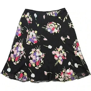 Vintage 90s Y2K Womens Size 14 Multicolor Silk Blend Floral Ruffle Flutter Skirt
